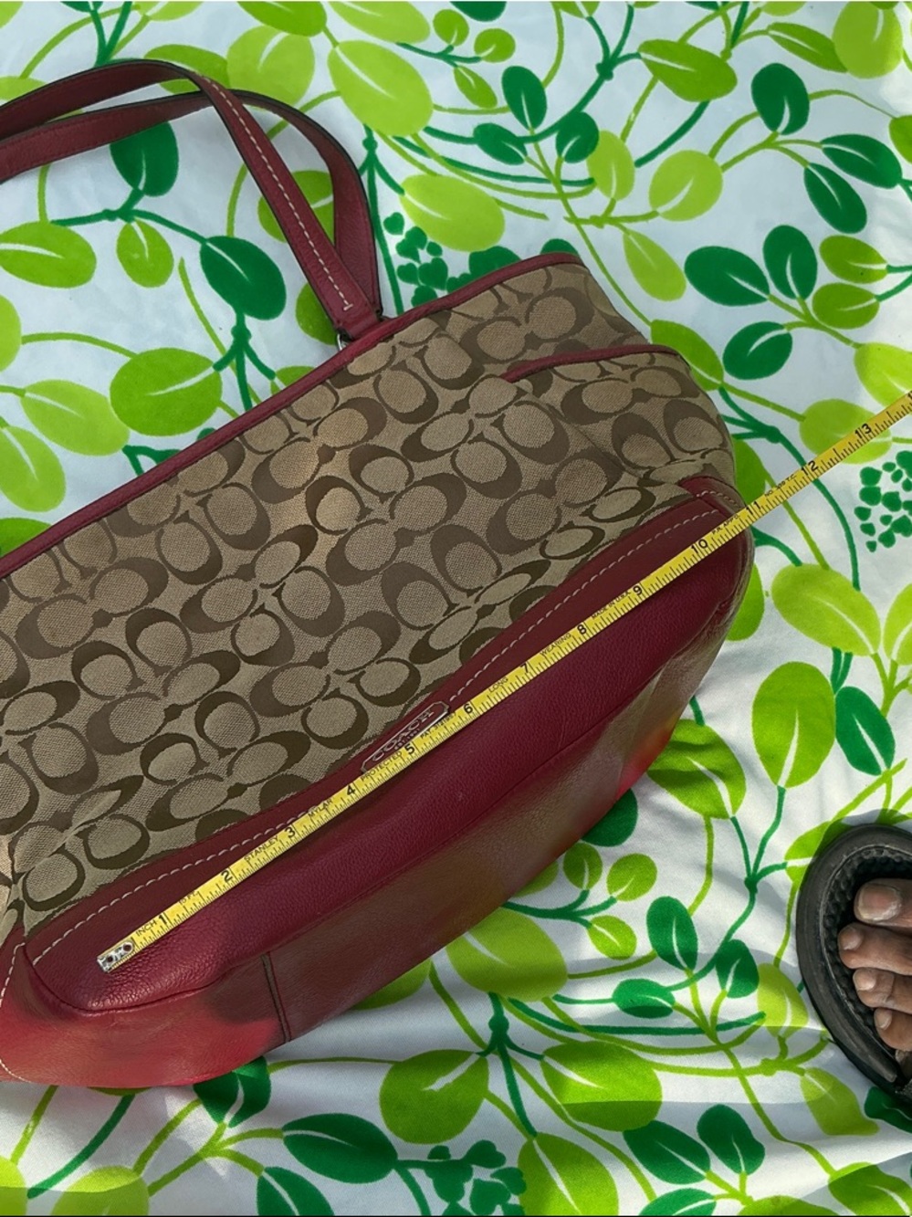 Coach Tote Handbag Park Signiture Carrier J1321-F23297 Large Khaki Red Leather - Picture 12 of 17